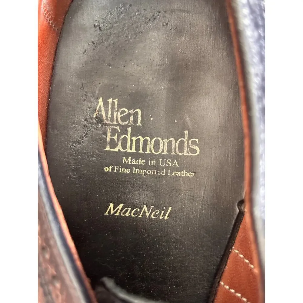 Vintage Allen Edmonds MacNeil Black Wingtip Oxfords Size 10.5 D USA Made Preppy‎